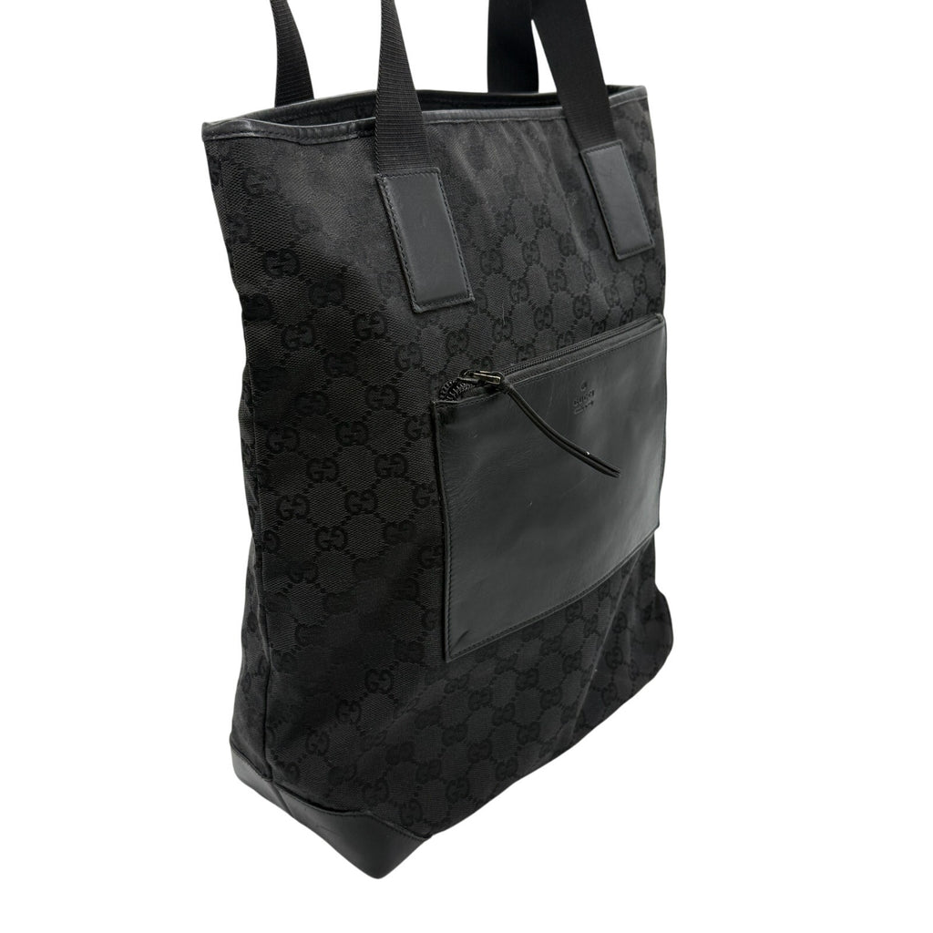 GUCCI Black Guccissima Monogram Nylon Tote Bag with leather*COA included