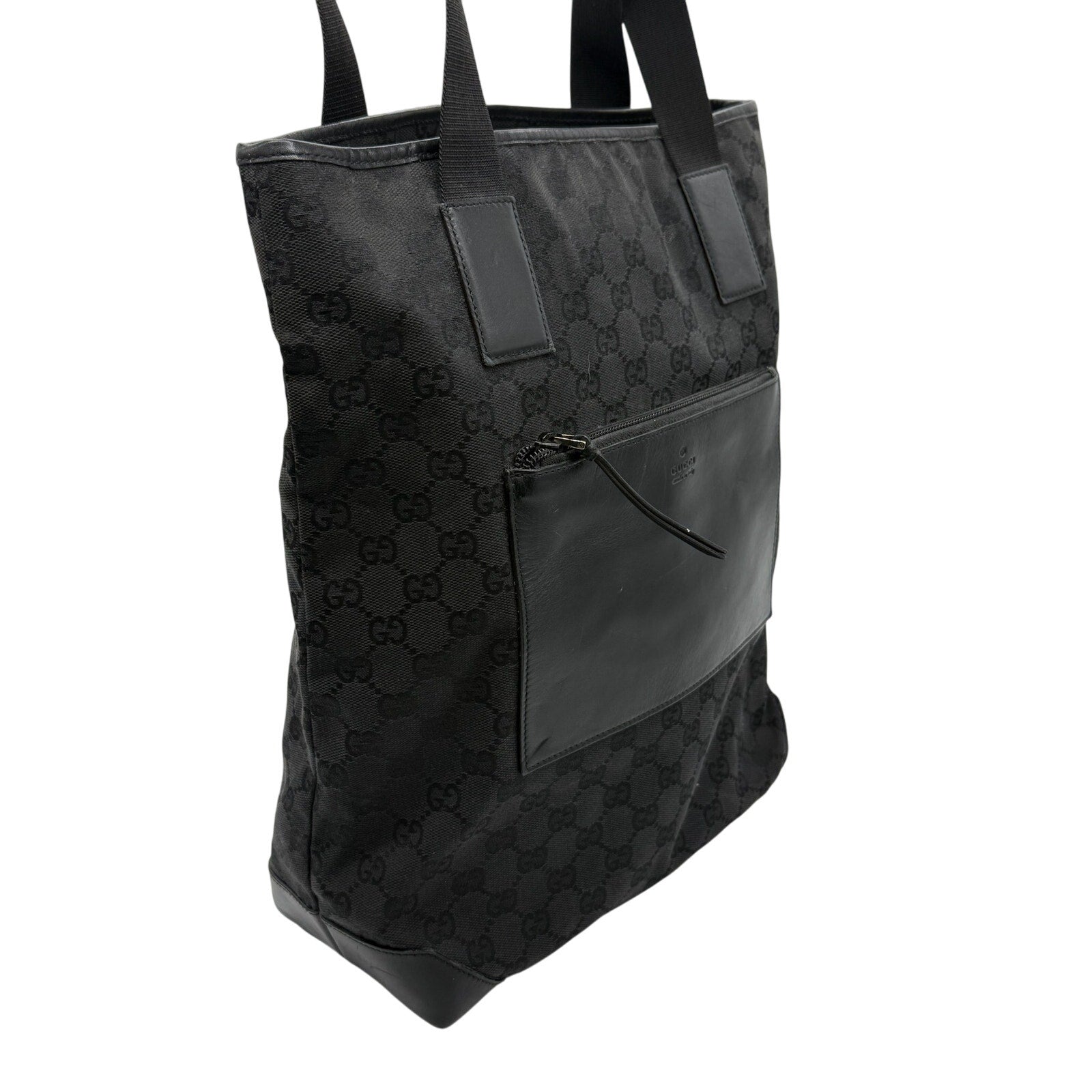 GUCCI Black Guccissima Monogram Nylon Tote Bag with leather*COA included