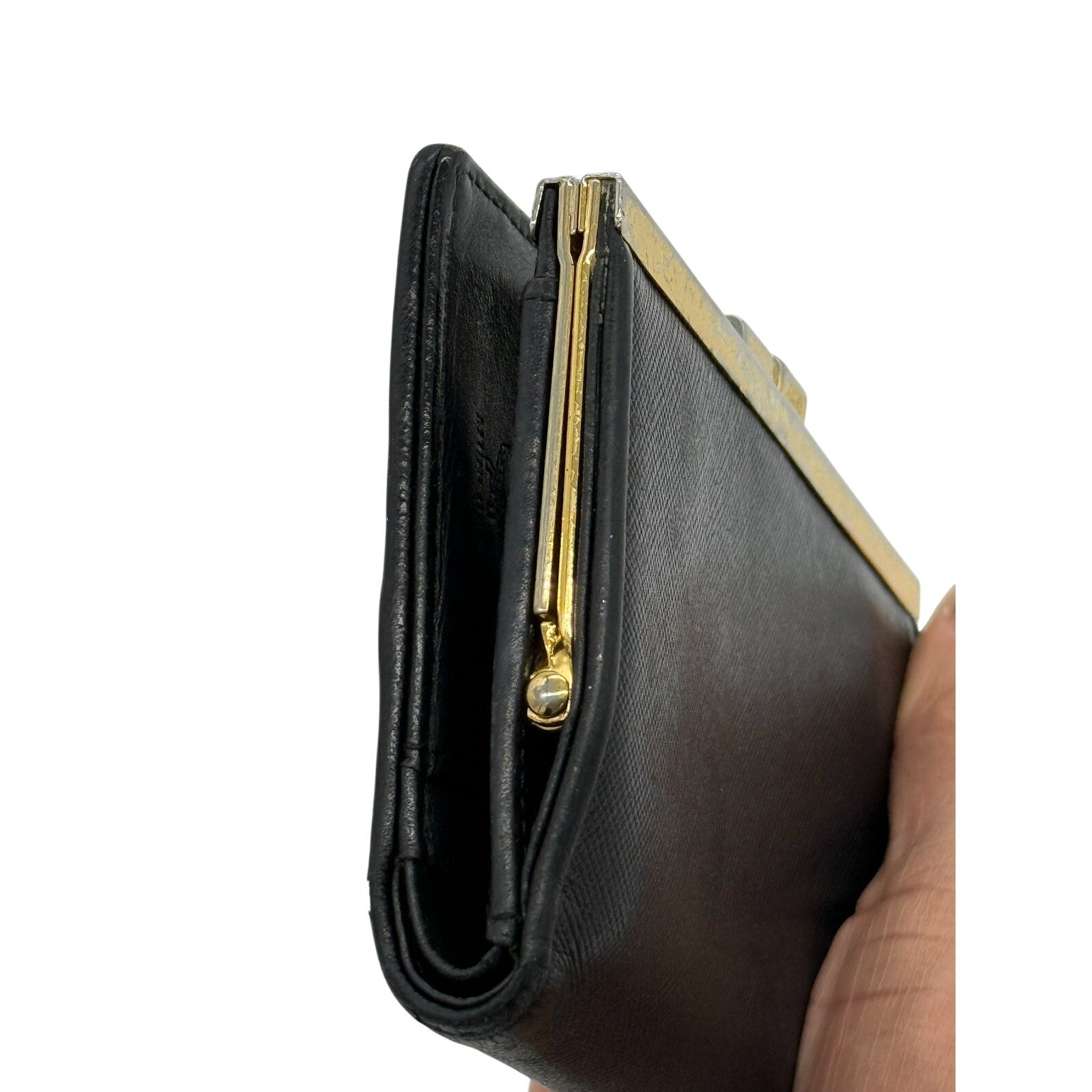 MCM LEATHER CHARM KISSLOCK BI-FOLD WALLET*Calf skin leather
