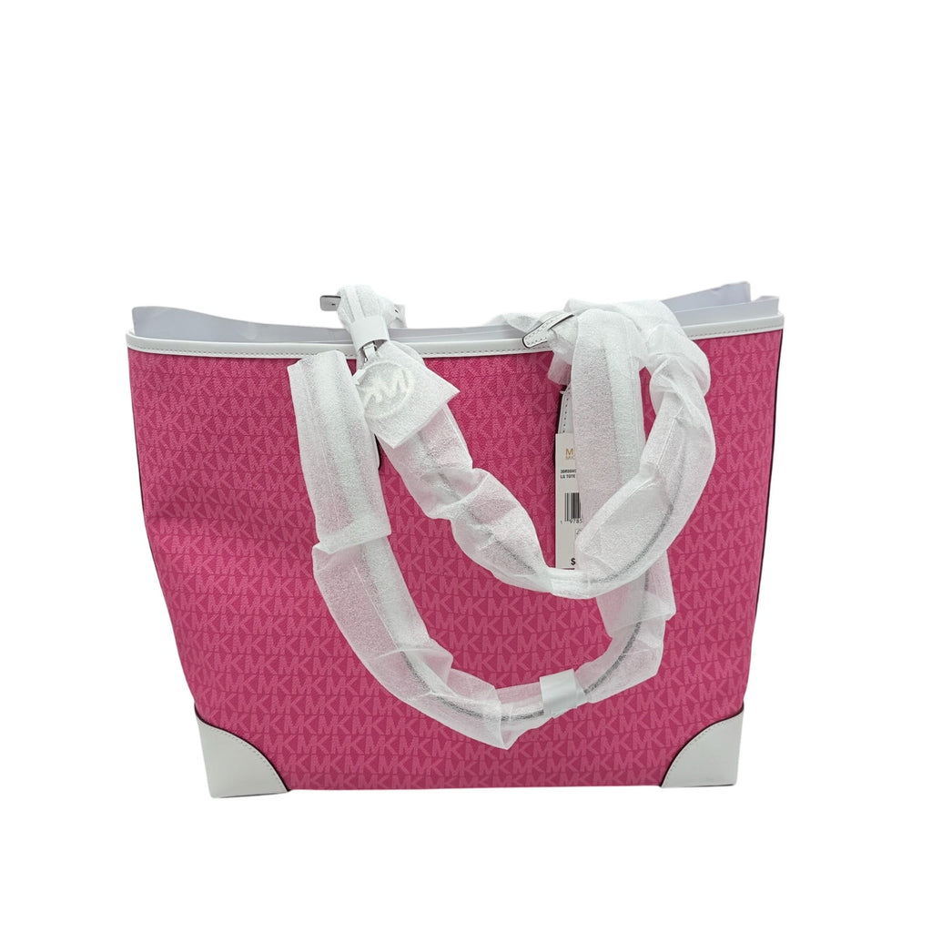 RETAIL $498 Michael Kors Pink Eva Large Signature Logo Stripe Tote Bag*NWT