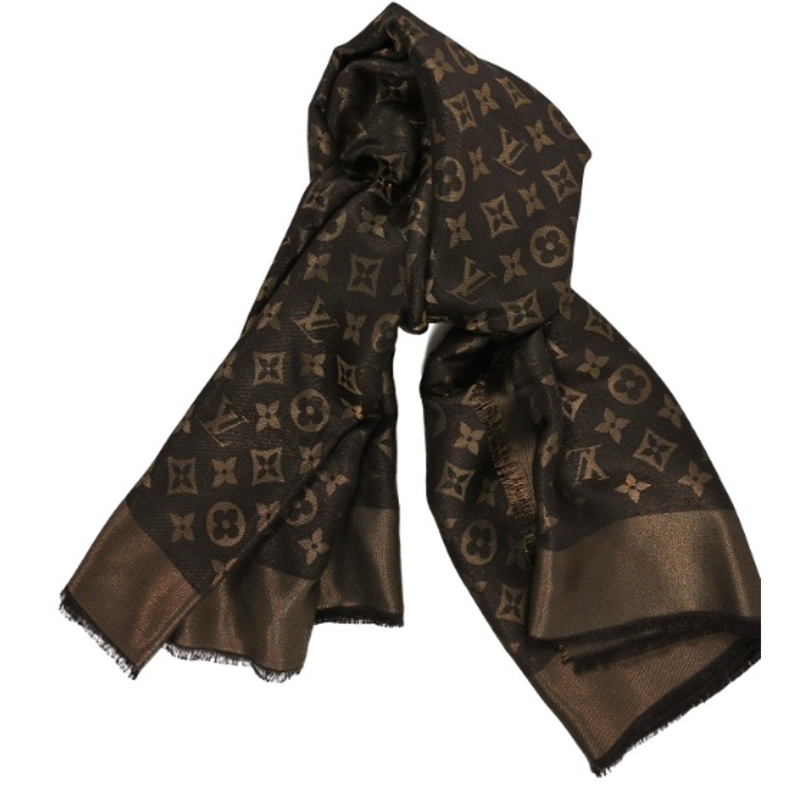 Louis Vuitton  Silk Lurex Wool Monogram Shine Shawl Brown*BRAND-NEW with COA #2