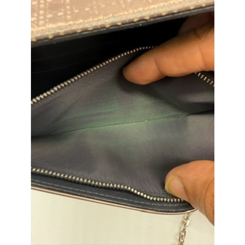 CHRISTIAN DIOR METALLIC ROSE PATENT MICRO-CANNAGE WALLET ON CHAIN*Full Set