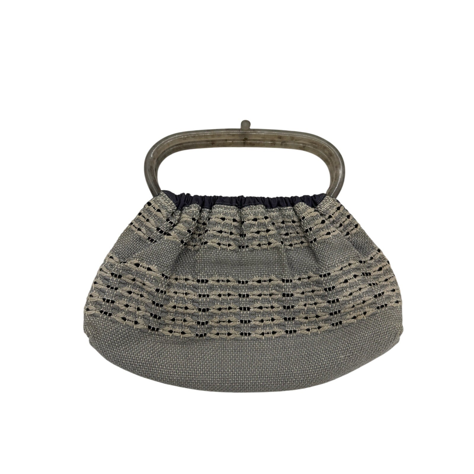 Vintage Antique 60's Style Macrame Top Handle Bag*Beautiful Navy Silver Threads