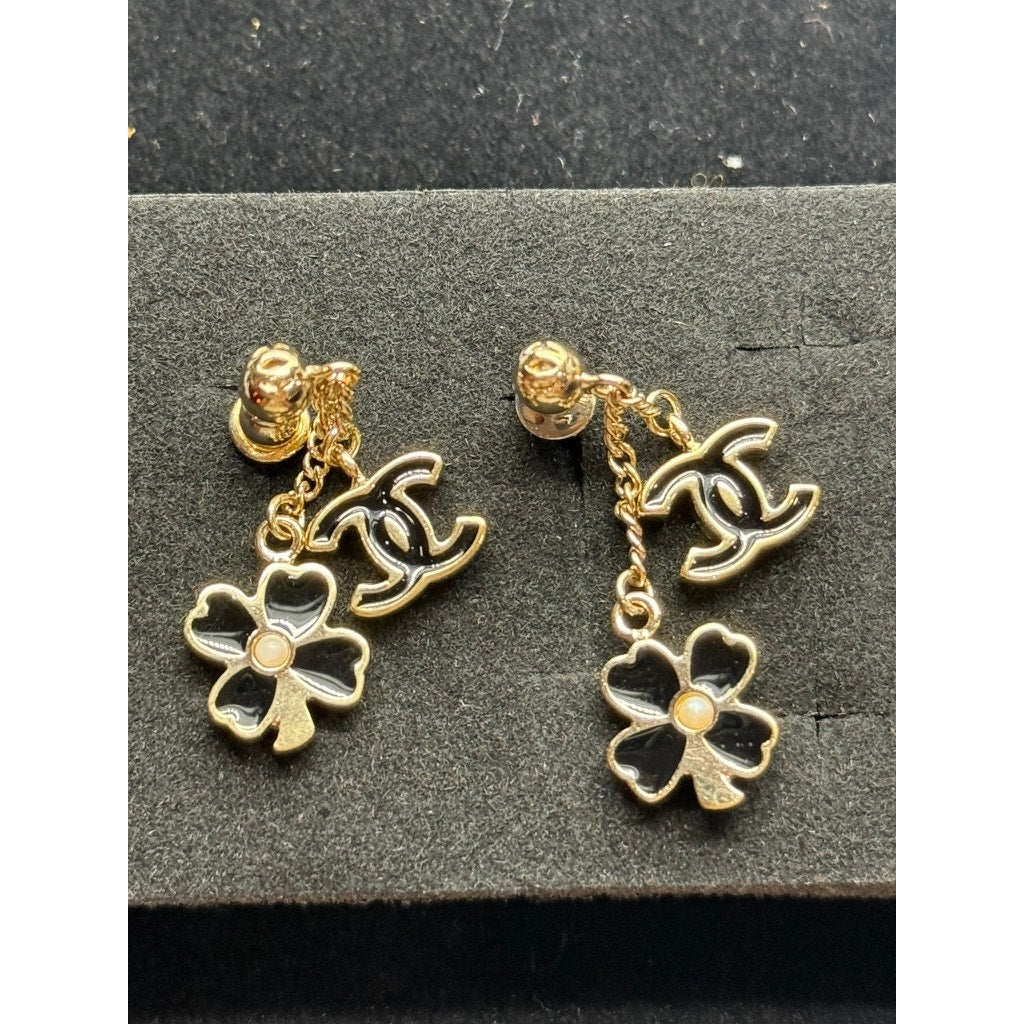 RARE Chanel CoCo Clover Drop Post Earrings*Gold Plated*GORGEOUS! EUC