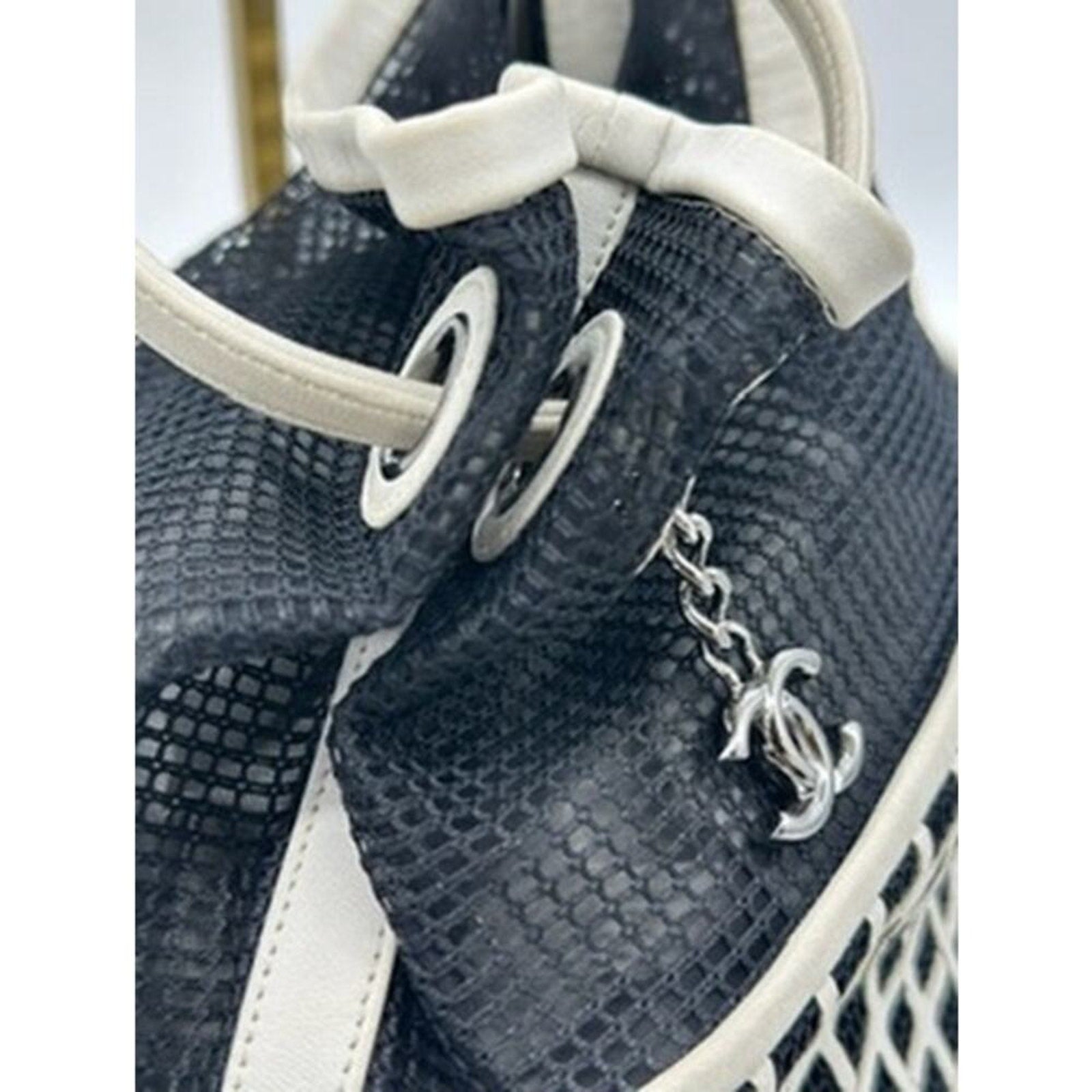 Chanel Black/White Mesh and Leather Rare‎ Bucket Bag w/COA AMAZING BAG