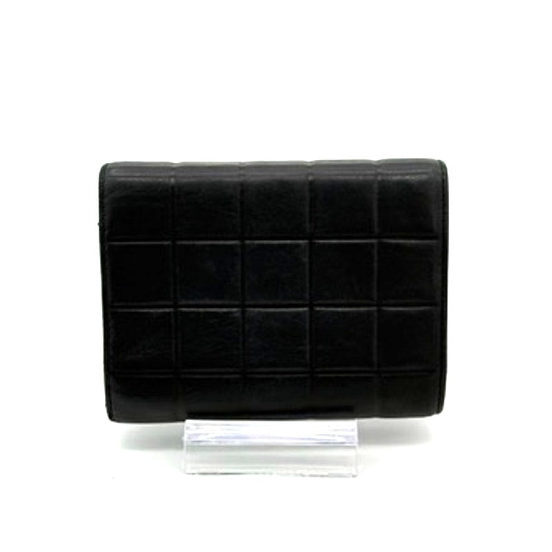 CHANEL  Leather Chocolate Bar Quilted Tri-Fold Wallet Black*w/BOX*Beautiful