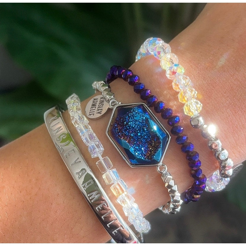 RETAIL $25 Kinsley Armelle Deema Collection Silver Aqua Bracelet*GREAT Stacker