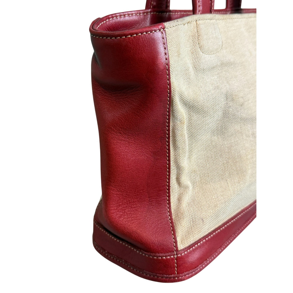 Coach 6121 Bleecker Satchel Linen Canvas & Red Leather Tote Bag*Vintage 1999