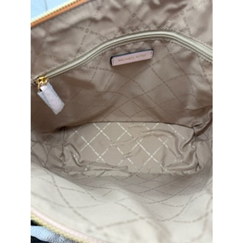 RETAIL $448 Michael Kors Charlotte Large Signature Logo Metallic Top-Zip Tote