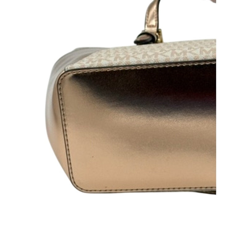 RETAIL $448 Michael Kors Charlotte Large Signature Logo Metallic Top-Zip Tote
