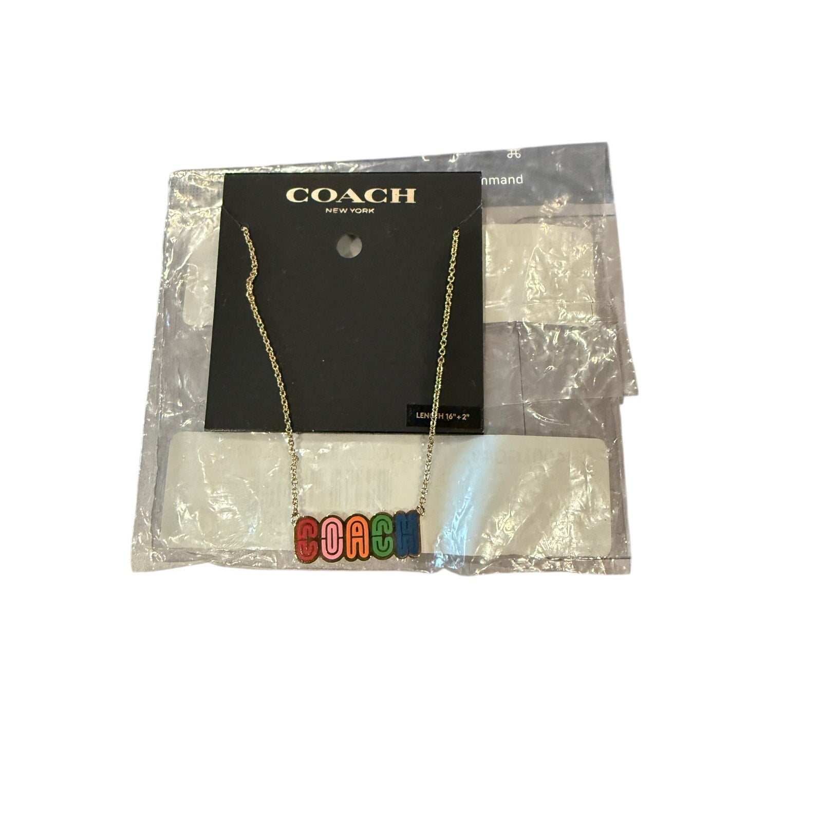 Coach Retro Rainbow Signature Enamel and Brass Necklace 16” +2” New on card