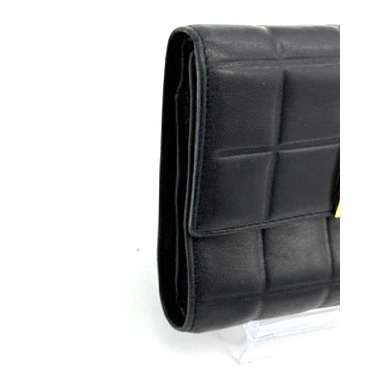 CHANEL  Leather Chocolate Bar Quilted Tri-Fold Wallet Black*w/BOX*Beautiful