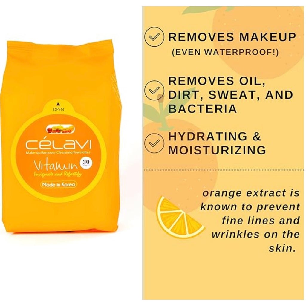 K-Care Celavi Makeup Remover Cleansing Wipes 30 pc per pack*Vitamin C*2 pack