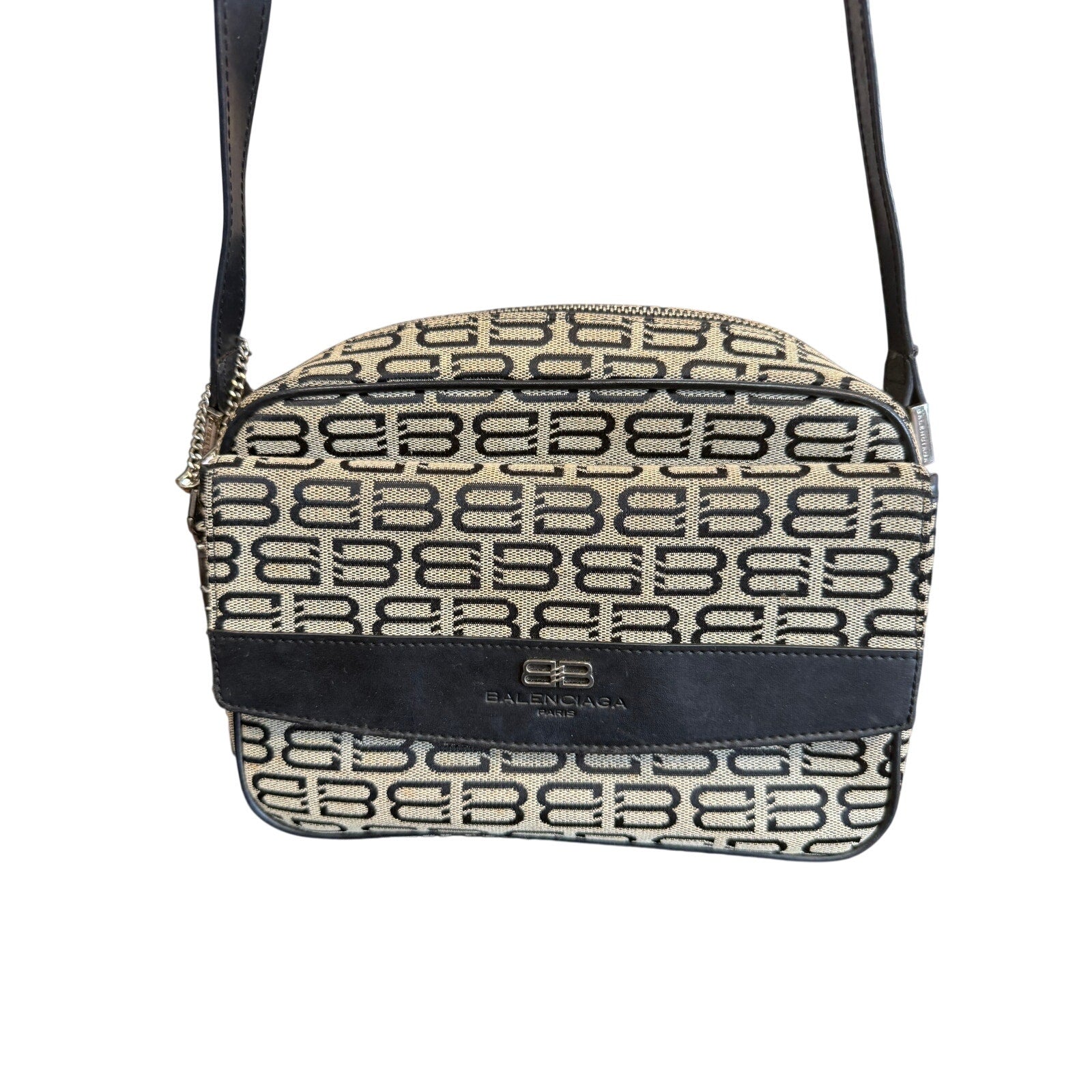 Balenciaga Black & Grey Logo Canvas & Leather Crossbody Bag*COA