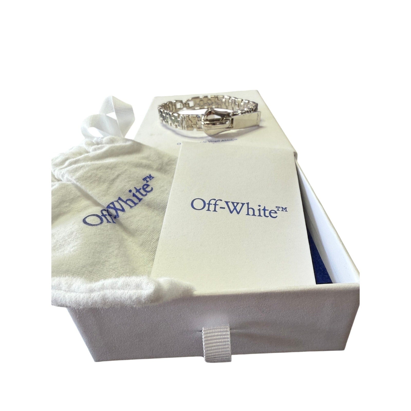 OFF-WHITE Silver Zipper Logo Engraved Curb Link Bracelet*NEW*Dustbag*BOX*8 1/2"