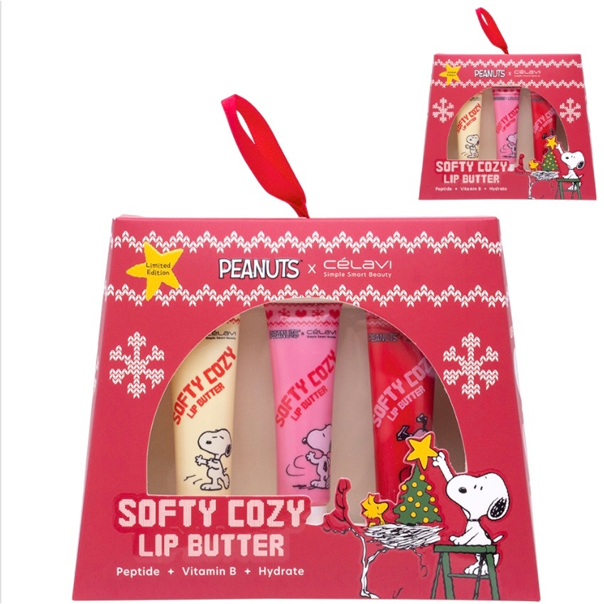 K-Care Celavi x Peanuts Collab Softy Cozy 3Pc Lip Butter*Holiday Gift Set*Korean