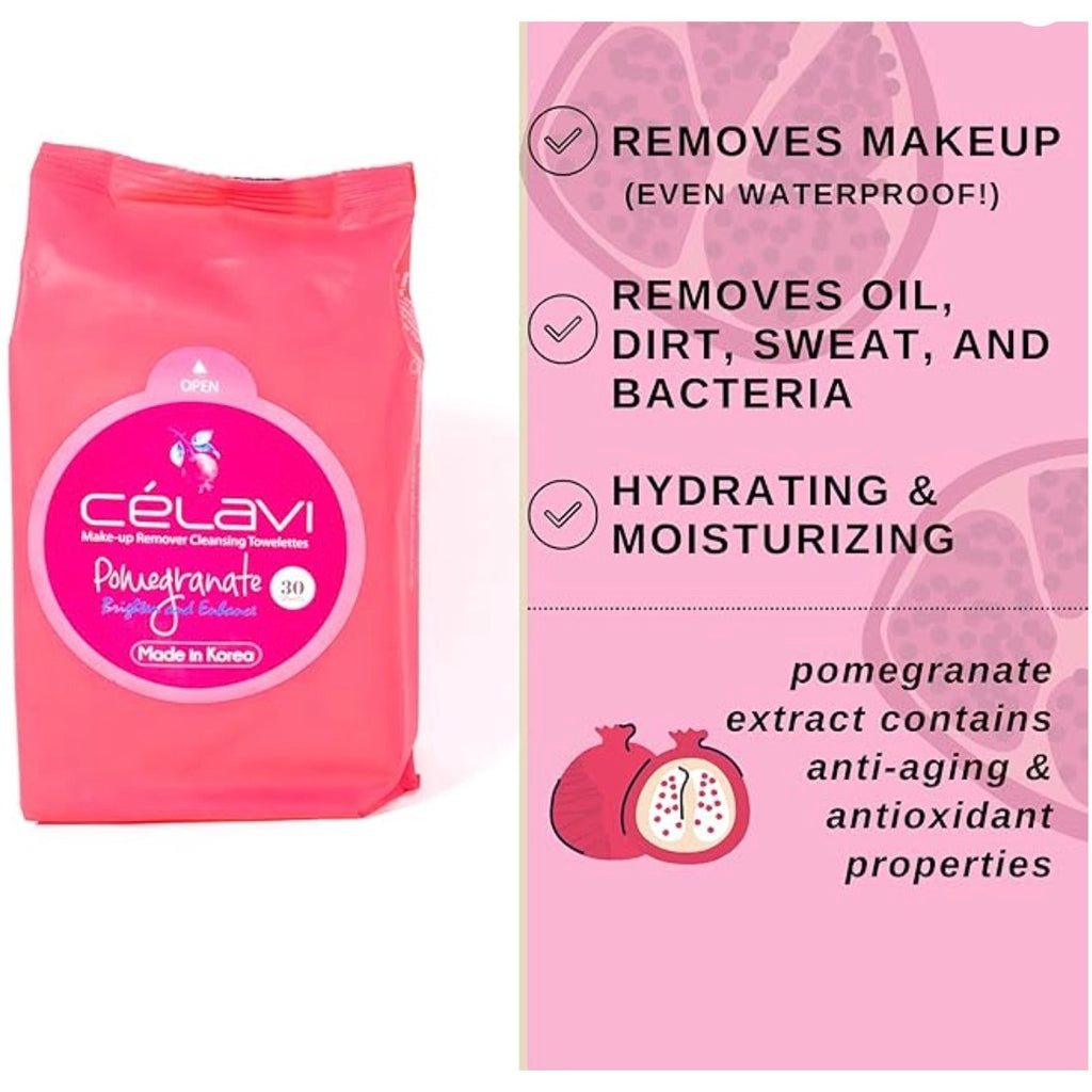 K-Care Celavi Makeup Remover Cleansing Wipes 30 pc per pack*Pomegranate*2 pack