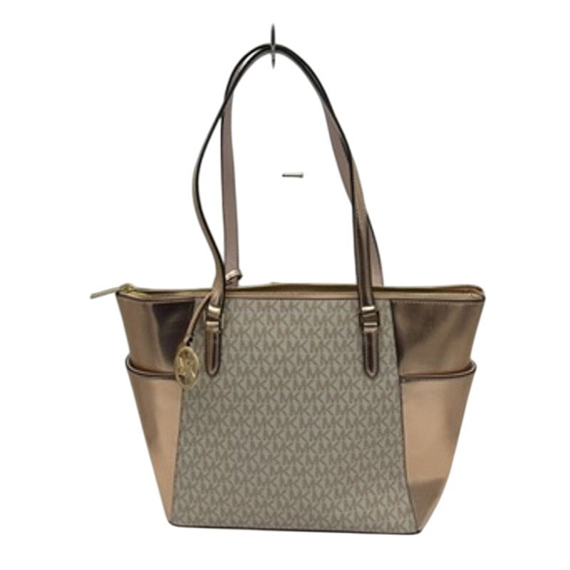 RETAIL $448 Michael Kors Charlotte Large Signature Logo Metallic Top-Zip Tote