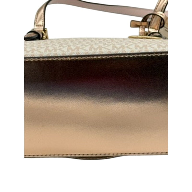 RETAIL $448 Michael Kors Charlotte Large Signature Logo Metallic Top-Zip Tote