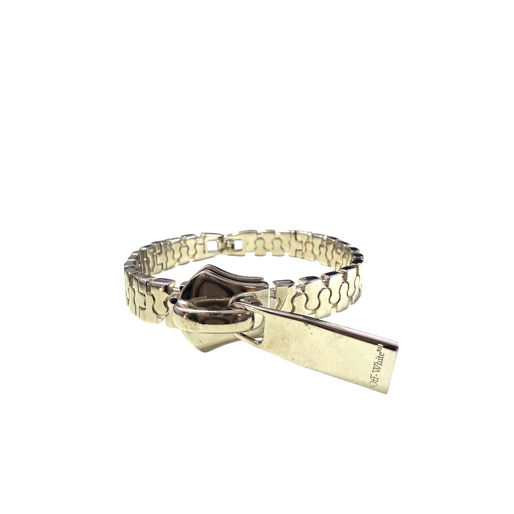 OFF-WHITE Silver Zipper Logo Engraved Curb Link Bracelet*NEW*Dustbag*BOX*8 1/2"