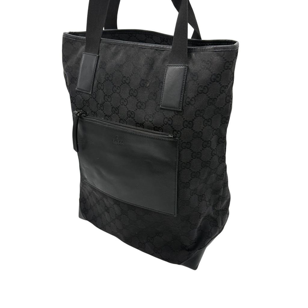 GUCCI Black Guccissima Monogram Nylon Tote Bag with leather*COA included