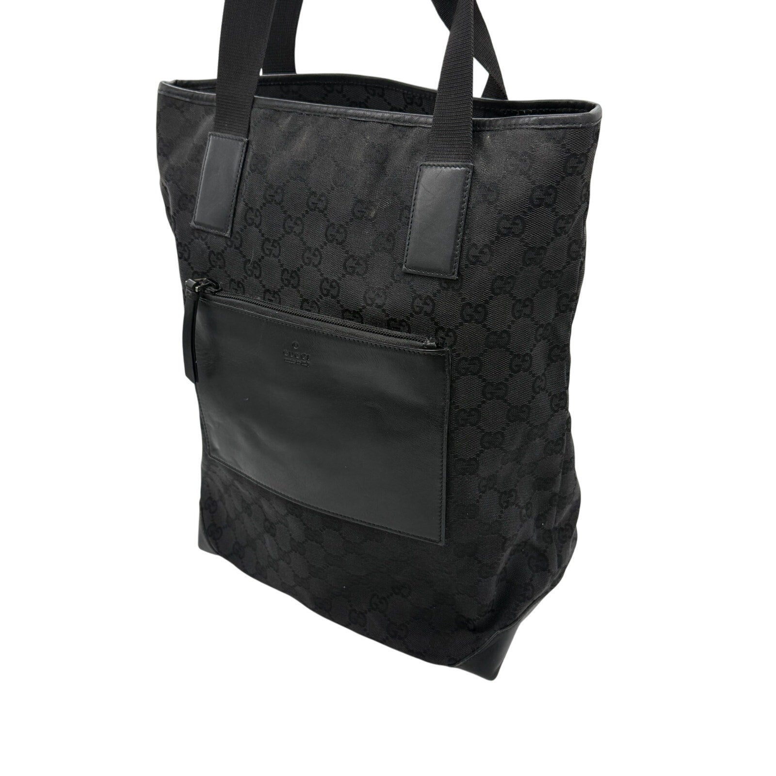 GUCCI Black Guccissima Monogram Nylon Tote Bag with leather*COA included