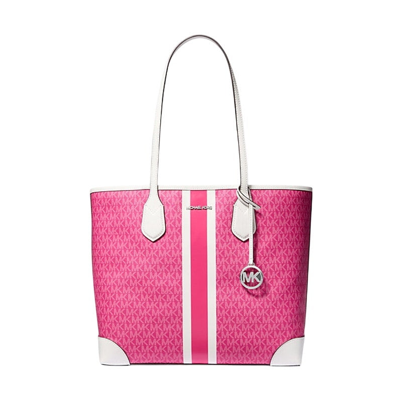 RETAIL $498 Michael Kors Pink Eva Large Signature Logo Stripe Tote Bag*NWT