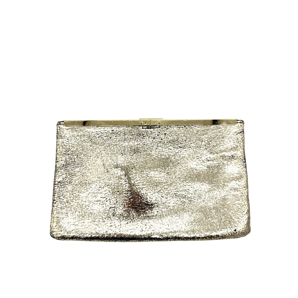 J. Crew Crackled Gold Metallic Leather Fold Over Clutch*Gorgeous Vintage Bag