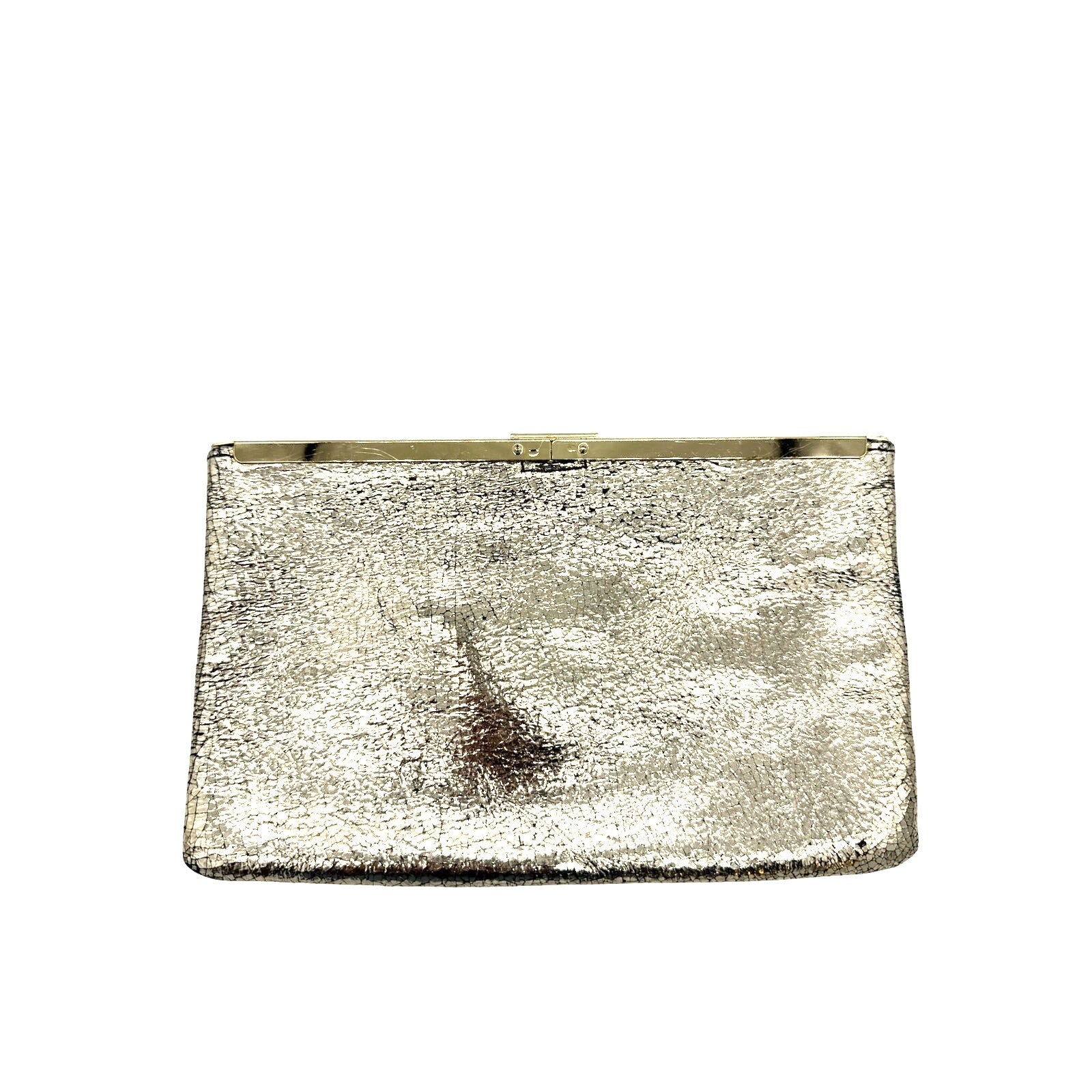 J. Crew Crackled Gold Metallic Leather Fold Over Clutch*Gorgeous Vintage Bag