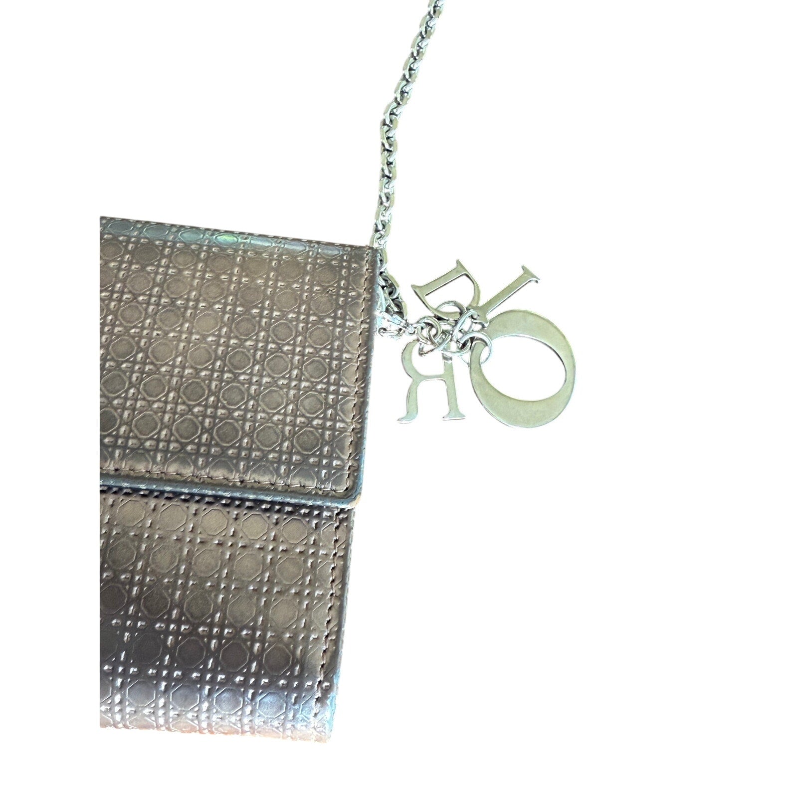 CHRISTIAN DIOR METALLIC ROSE PATENT MICRO-CANNAGE WALLET ON CHAIN*Full Set