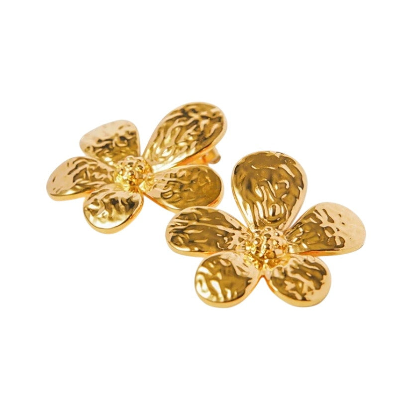 Retail $40 Gold 18K Electrorplated Stainless*Camellia Flower Earrings