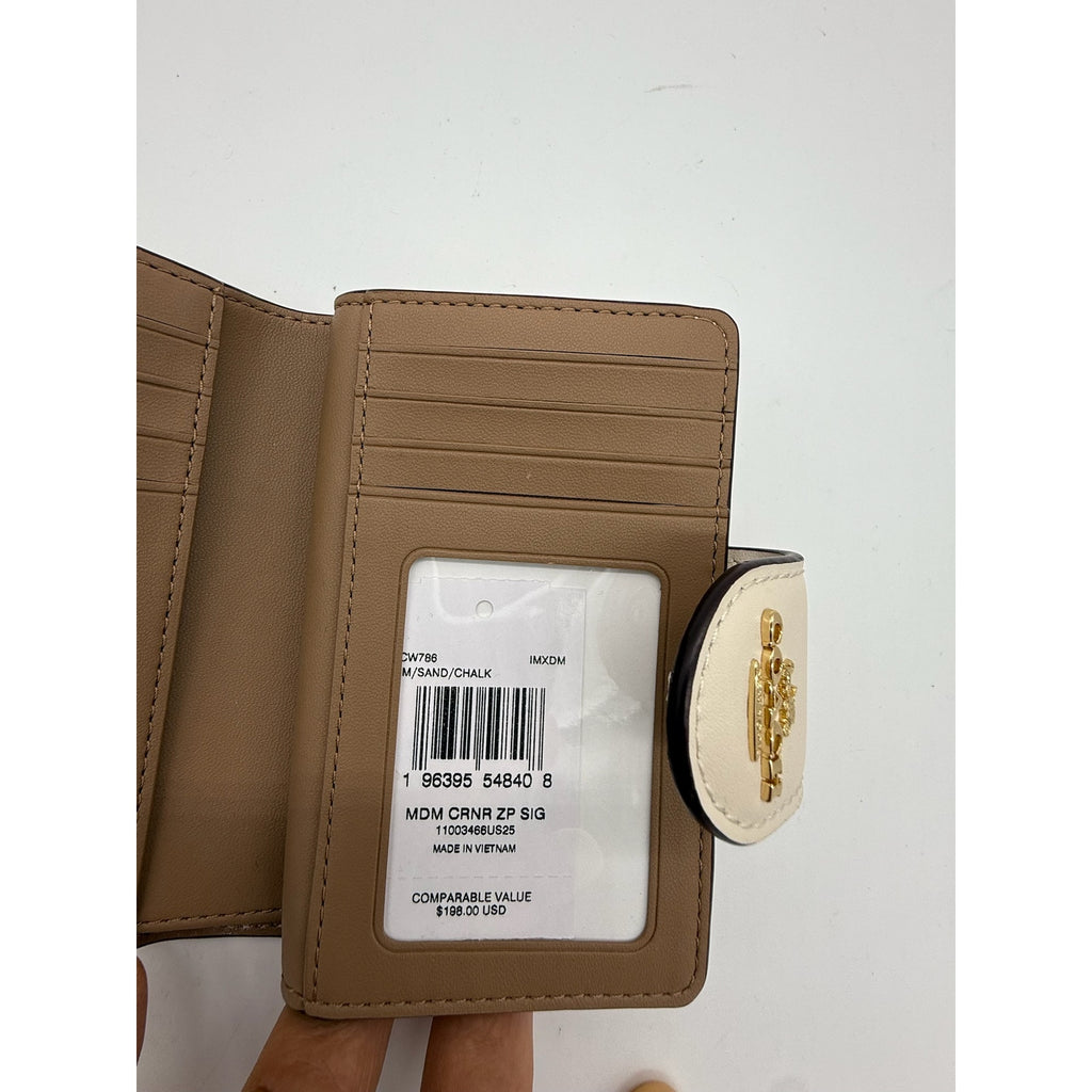 RETAIL $198 Coach Medium Corner Zip Wallet In Signature Canvas*NWT