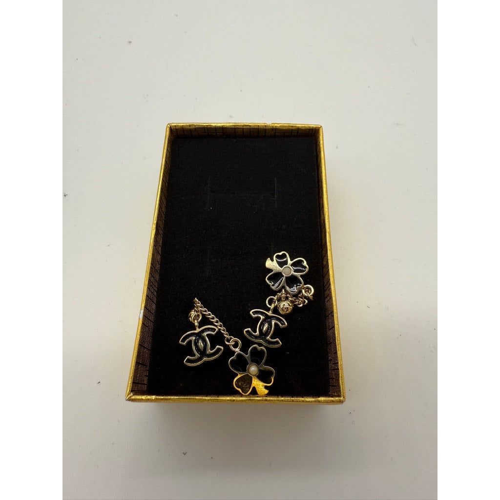 RARE Chanel CoCo Clover Drop Post Earrings*Gold Plated*GORGEOUS! EUC