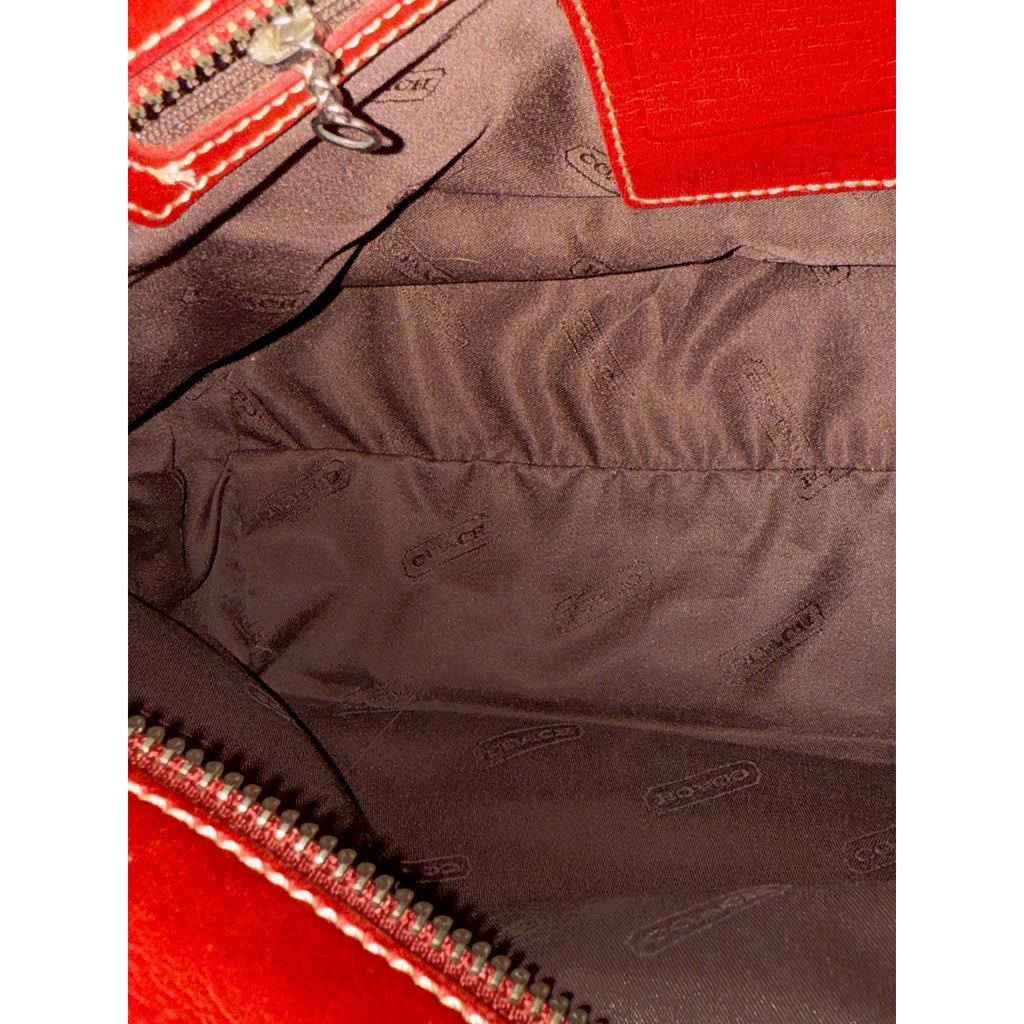 Coach 6121 Bleecker Satchel Linen Canvas & Red Leather Tote Bag*Vintage 1999
