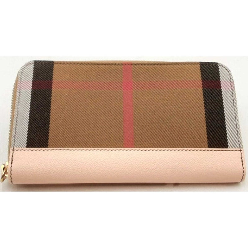 BURBERRY Long Zip Wallet*Pale Cameo 100% Cotton Check & Leather*NEW w/TAGS