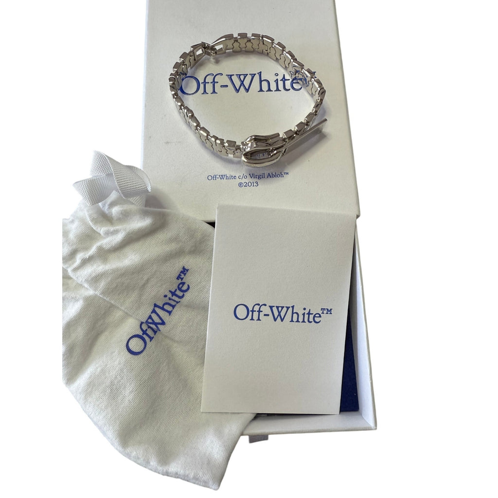 OFF-WHITE Silver Zipper Logo Engraved Curb Link Bracelet*NEW*Dustbag*BOX*8 1/2"