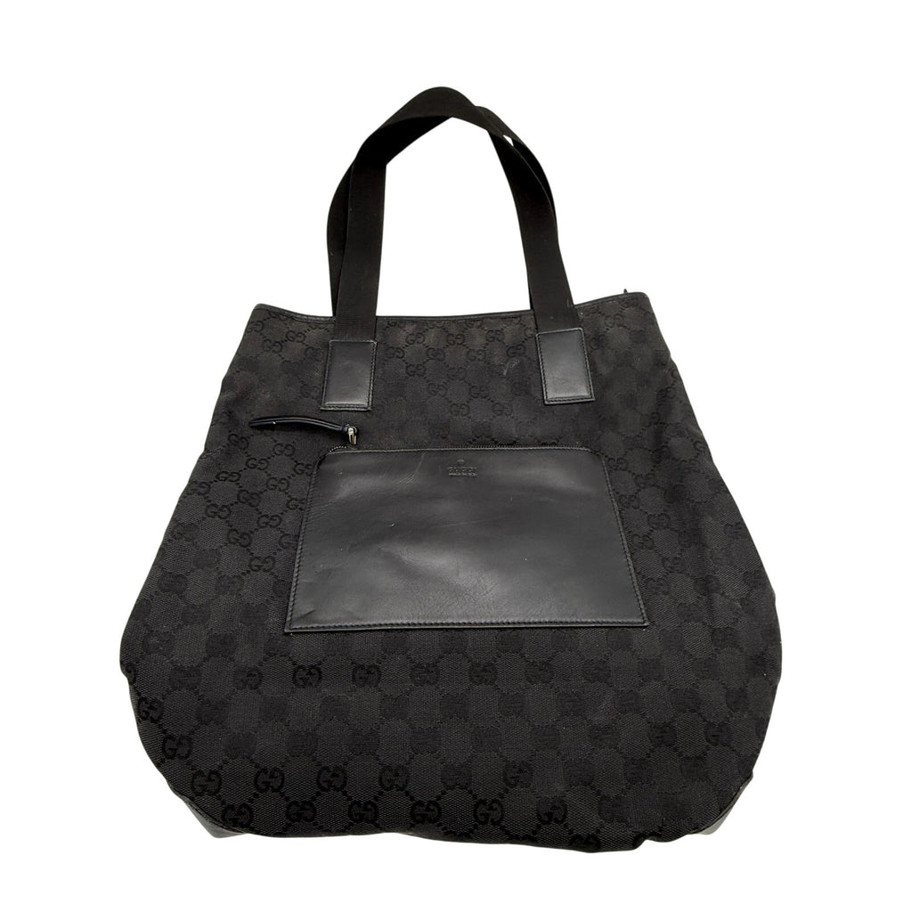 GUCCI Black Guccissima Monogram Nylon Tote Bag with leather*COA included
