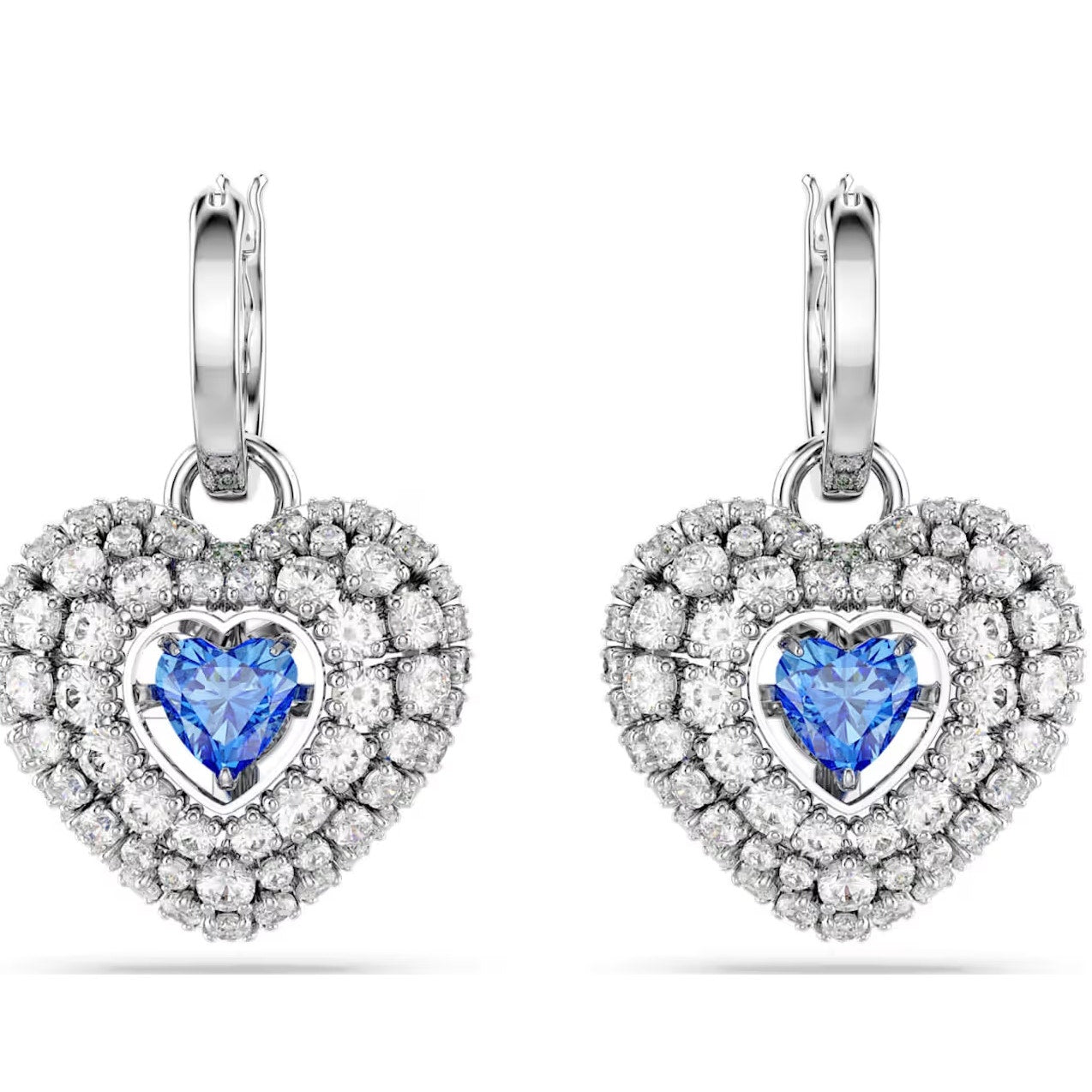 Swarovski Hyperbola drop earrings Heart, Blue, Rhodium Earrings*NEW in box