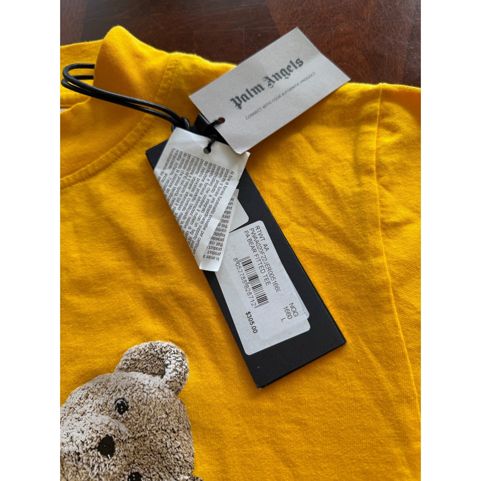 RETAIL $305 Palm Angels Boys Broken Bear Tee *NWT*SZ LARGE*Ochre Yellow