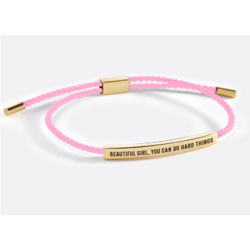 RETAIL $70 Mint & Lilly Beautiful Girl You Can Do Hard Things Pink Gold Bracelet