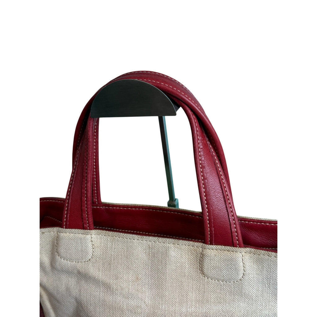 Coach 6121 Bleecker Satchel Linen Canvas & Red Leather Tote Bag*Vintage 1999