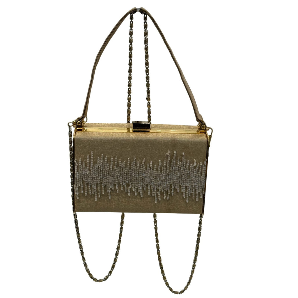 Vintage Glam Party Beaded Purse*Box shaped top handle cross body*1960's Beauty