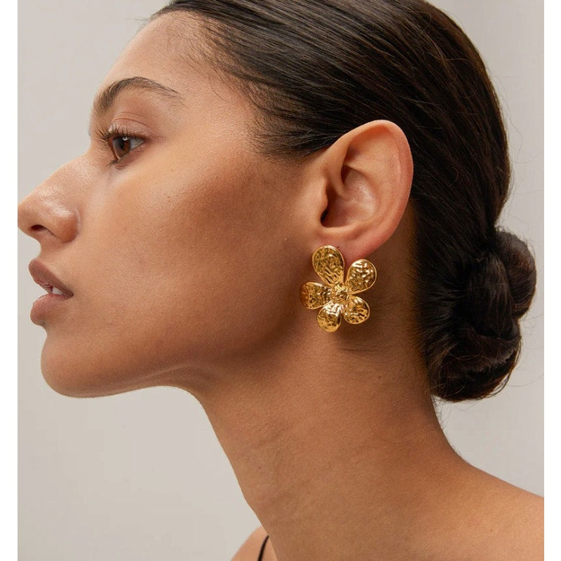 Retail $40 Gold 18K Electrorplated Stainless*Camellia Flower Earrings