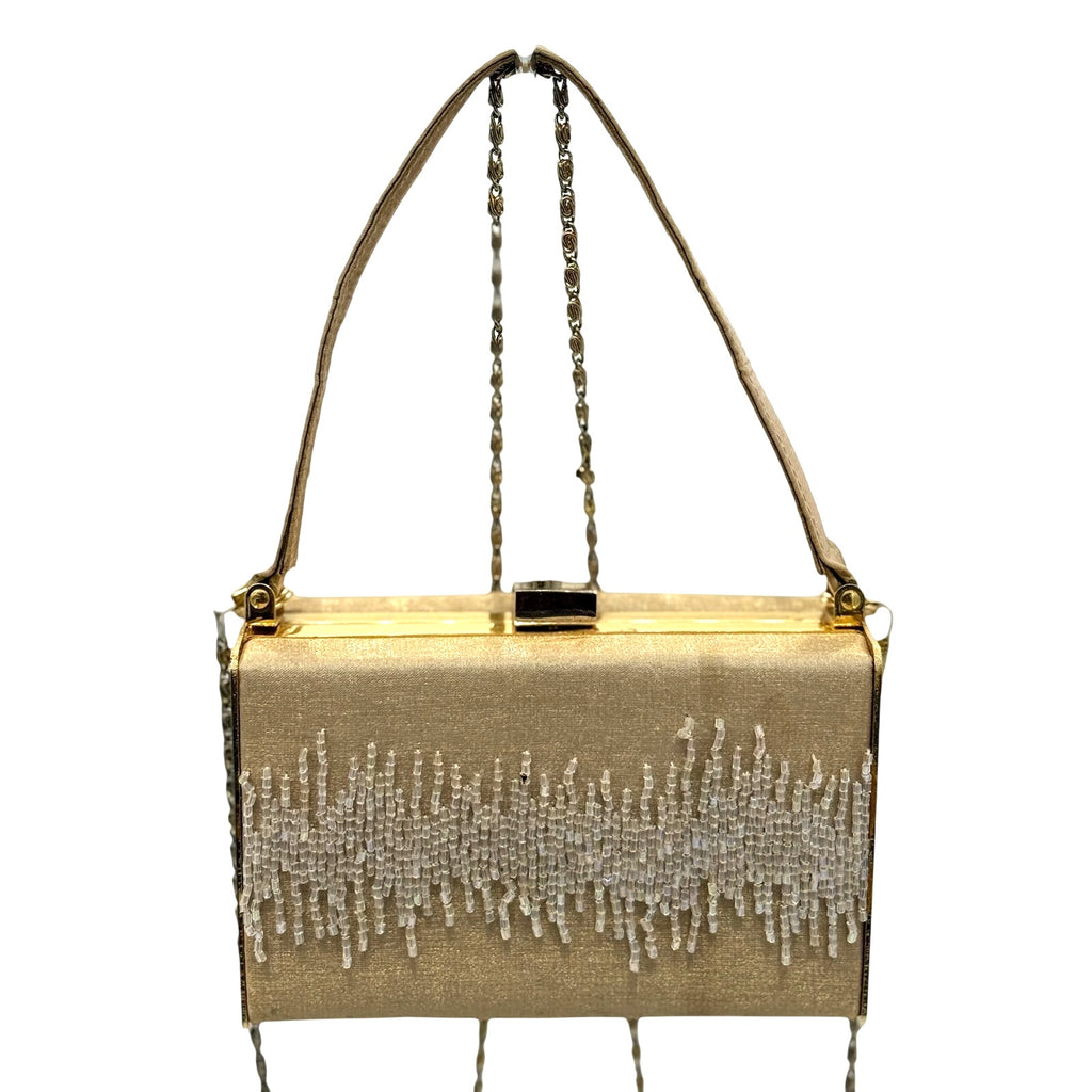 Vintage Glam Party Beaded Purse*Box shaped top handle cross body*1960's Beauty