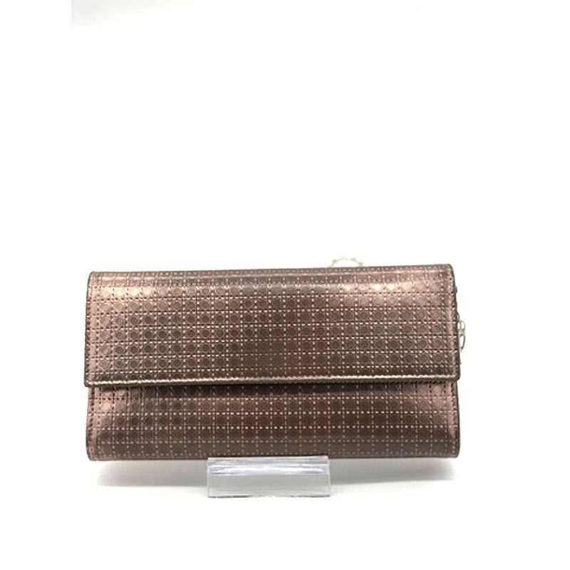 CHRISTIAN DIOR METALLIC ROSE PATENT MICRO-CANNAGE WALLET ON CHAIN*Full Set