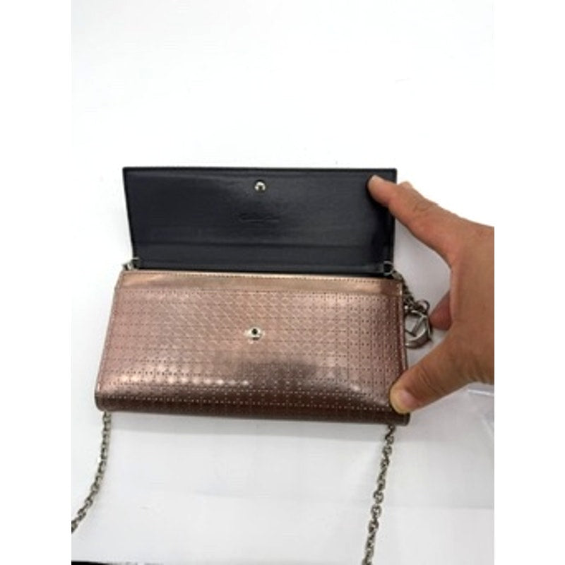 CHRISTIAN DIOR METALLIC ROSE PATENT MICRO-CANNAGE WALLET ON CHAIN*Full Set