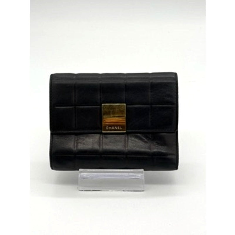 CHANEL  Leather Chocolate Bar Quilted Tri-Fold Wallet Black*w/BOX*Beautiful