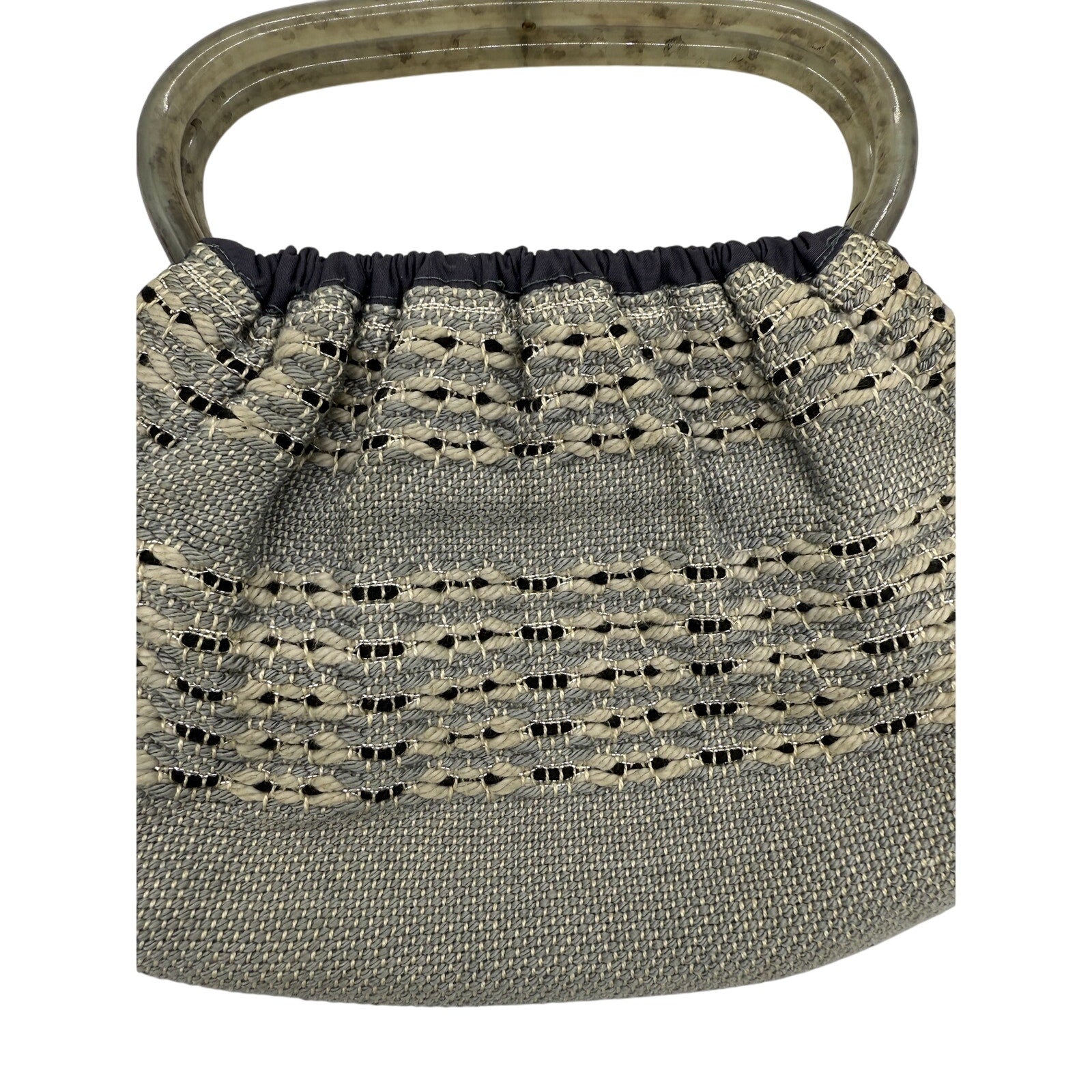 Vintage Antique 60's Style Macrame Top Handle Bag*Beautiful Navy Silver Threads