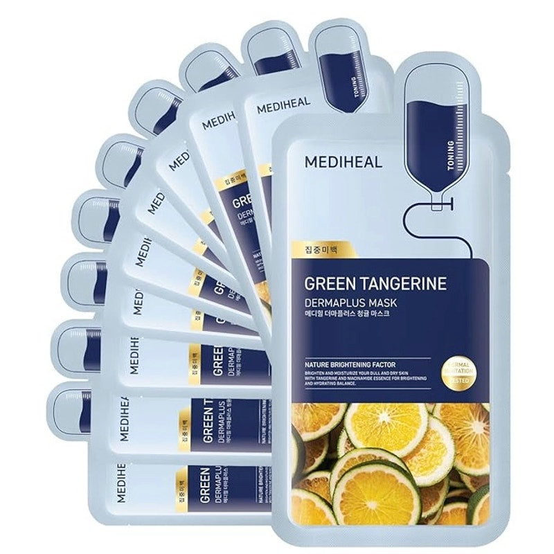 K Care: Mediheal Dermaplus Green Tangerine Masks (10 Count) Panthenol & Hyaluron