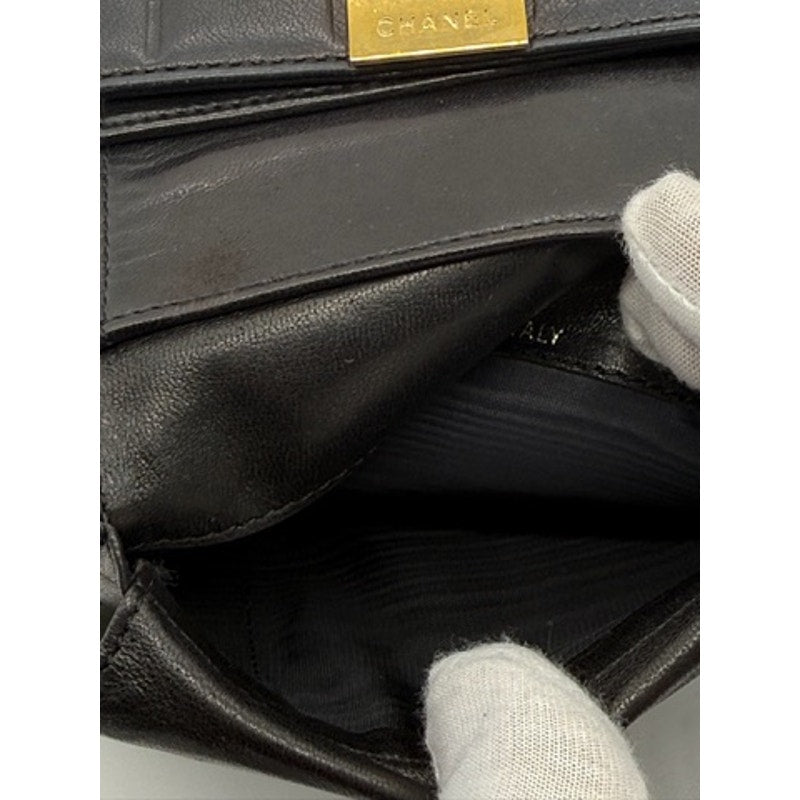 CHANEL  Leather Chocolate Bar Quilted Tri-Fold Wallet Black*w/BOX*Beautiful